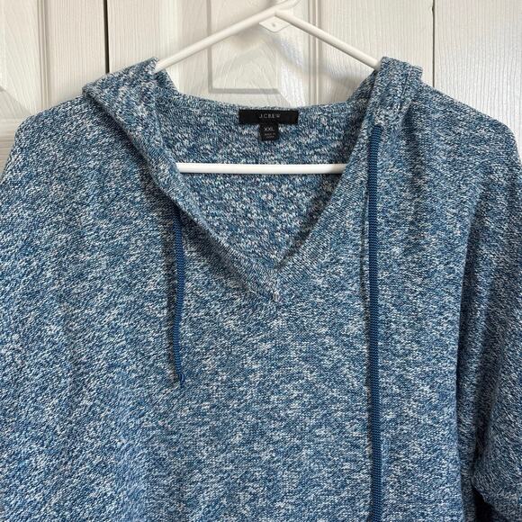 J. Crew V-Neck Cotton Blend Hoodie in Blue Marled Yarn XXL - Picture 3 of 8